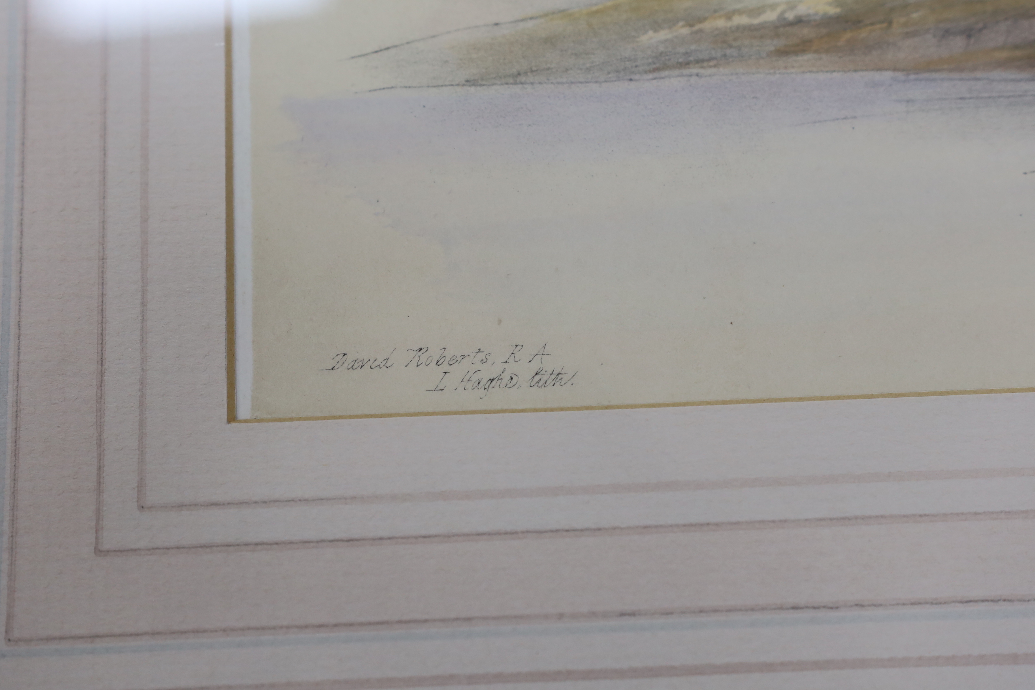 David Roberts (Scottish, 1796-1864), colour lithograph, 'Excavated temples of Abu Simbel', 26 x 36cm
